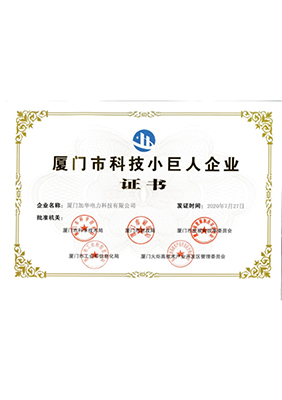  厦门市科技小巨人企业证书